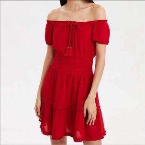 American Eagle red off the shoulder dress